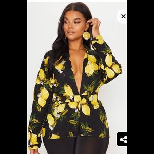 Lemon Print Belted Blouse